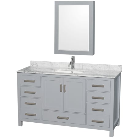 A large image of the Wyndham Collection WCS141460SUNSMED Gray / White Carrara Marble Top / Brushed Chrome Hardware