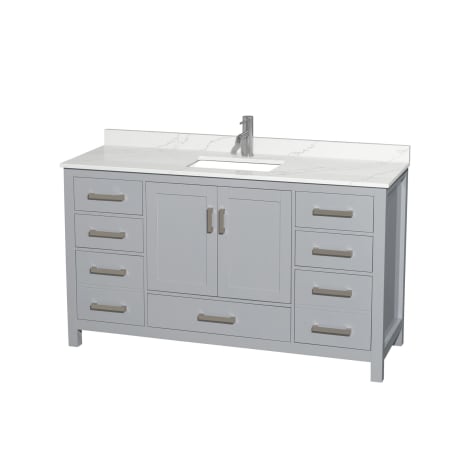 A large image of the Wyndham Collection WCS141460S-QTZ-UNSMXX Gray / Giotto Quartz Top / Brushed Chrome Hardware