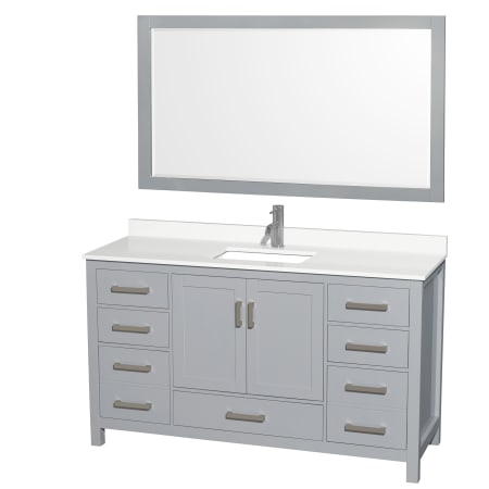 A large image of the Wyndham Collection WCS141460S-QTZ-UNSM58 Gray / White Quartz Top / Brushed Chrome Hardware