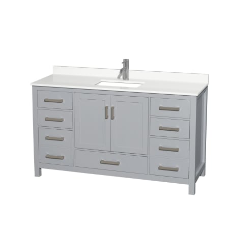 A large image of the Wyndham Collection WCS141460S-QTZ-UNSMXX Gray / White Quartz Top / Brushed Chrome Hardware