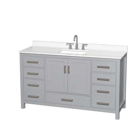 A large image of the Wyndham Collection WCS141460S-QTZ-US3MXX Gray / White Quartz Top / Brushed Chrome Hardware