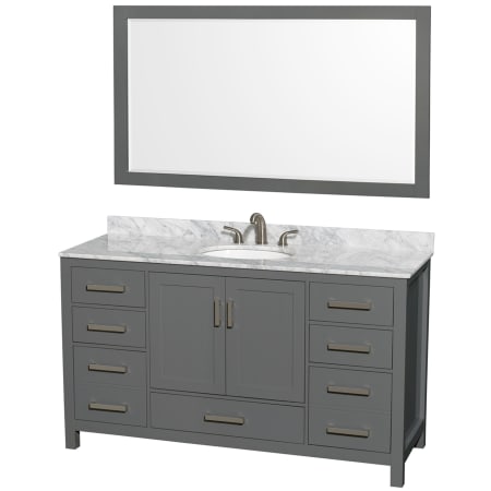 A large image of the Wyndham Collection WCS141460SUNOM58 Dark Gray / White Carrara Marble Top / Brushed Chrome Hardware