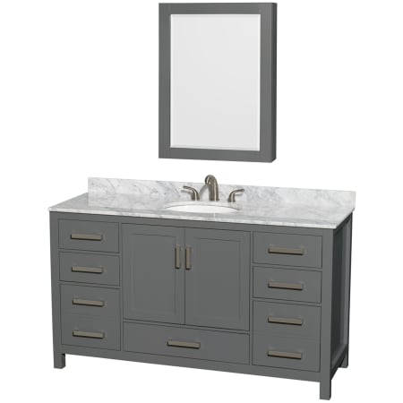 A large image of the Wyndham Collection WCS141460SUNOMED Dark Gray / White Carrara Marble Top / Brushed Chrome Hardware