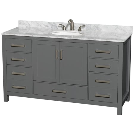 A large image of the Wyndham Collection WCS141460SUNOMXX Dark Gray / White Carrara Marble Top / Brushed Chrome Hardware