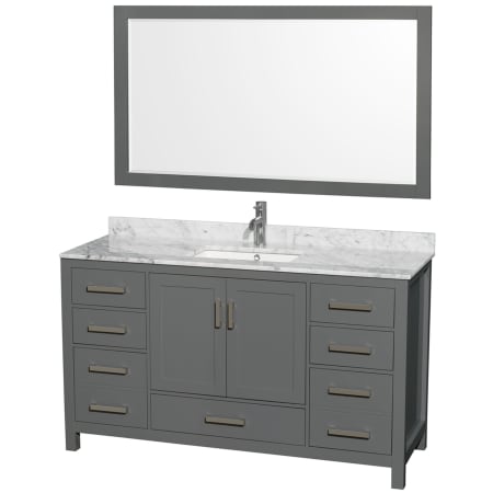A large image of the Wyndham Collection WCS141460SUNSM58 Dark Gray / White Carrara Marble Top / Brushed Chrome Hardware