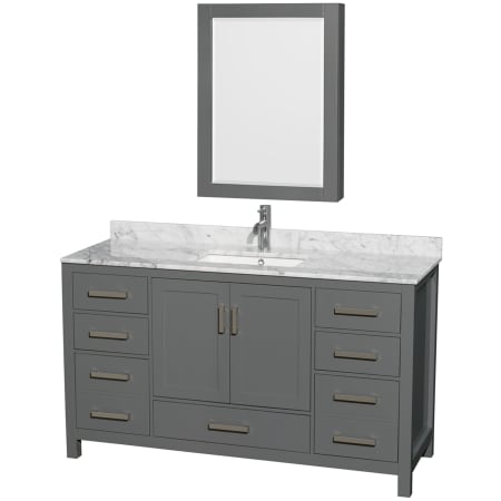 A large image of the Wyndham Collection WCS141460SUNSMED Dark Gray / White Carrara Marble Top / Brushed Chrome Hardware
