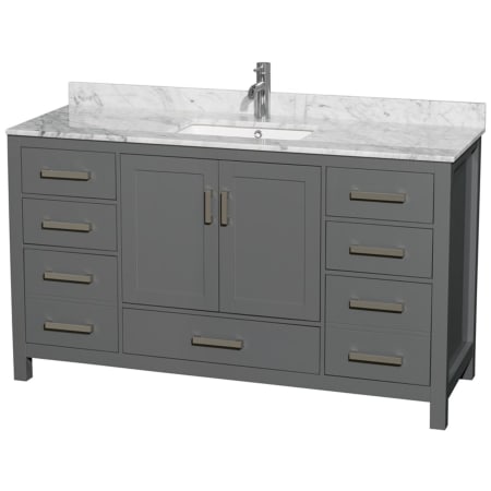 A large image of the Wyndham Collection WCS141460SUNSMXX Dark Gray / White Carrara Marble Top / Brushed Chrome Hardware