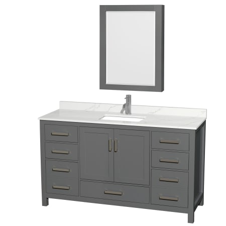 A large image of the Wyndham Collection WCS141460S-QTZ-UNSMED Dark Gray / Giotto Quartz Top / Brushed Chrome Hardware