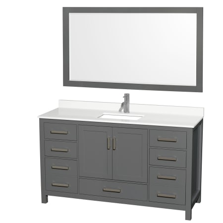 A large image of the Wyndham Collection WCS141460S-QTZ-UNSM58 Dark Gray / White Quartz Top / Brushed Chrome Hardware