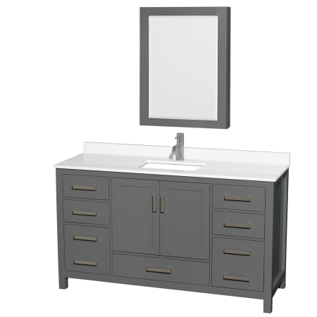 A large image of the Wyndham Collection WCS141460S-QTZ-UNSMED Dark Gray / White Quartz Top / Brushed Chrome Hardware