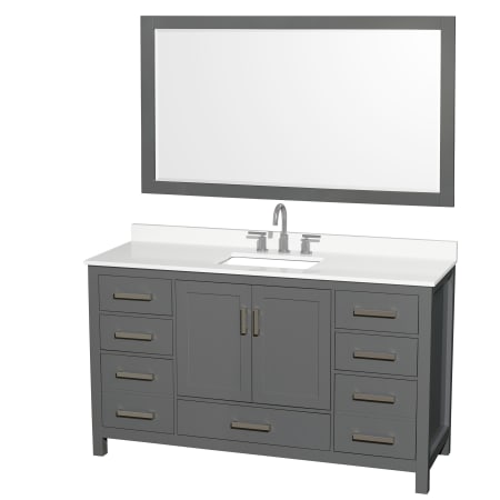 A large image of the Wyndham Collection WCS141460S-QTZ-US3M58 Dark Gray / White Quartz Top / Brushed Chrome Hardware