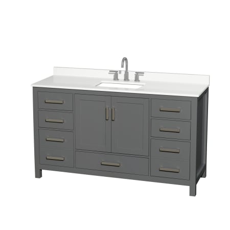 A large image of the Wyndham Collection WCS141460S-QTZ-US3MXX Dark Gray / White Quartz Top / Brushed Chrome Hardware