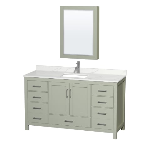 A large image of the Wyndham Collection WCS141460S-QTZ-UNSMED Light Green / Giotto Quartz Top / Brushed Nickel Hardware