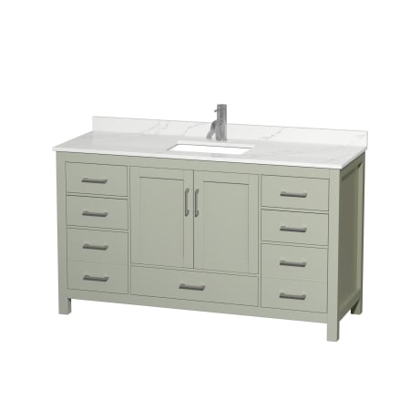 A large image of the Wyndham Collection WCS141460S-QTZ-UNSMXX Light Green / Giotto Quartz Top / Brushed Nickel Hardware