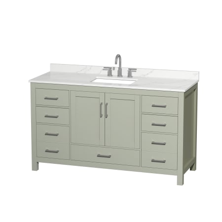 A large image of the Wyndham Collection WCS141460S-QTZ-US3MXX Light Green / Giotto Quartz Top / Brushed Nickel Hardware