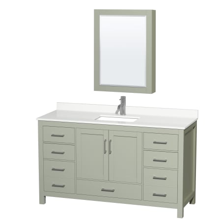 A large image of the Wyndham Collection WCS141460S-QTZ-UNSMED Light Green / White Quartz Top / Brushed Nickel Hardware