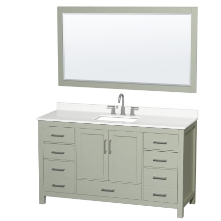 A large image of the Wyndham Collection WCS141460S-QTZ-US3M58 Light Green / White Quartz Top / Brushed Nickel Hardware