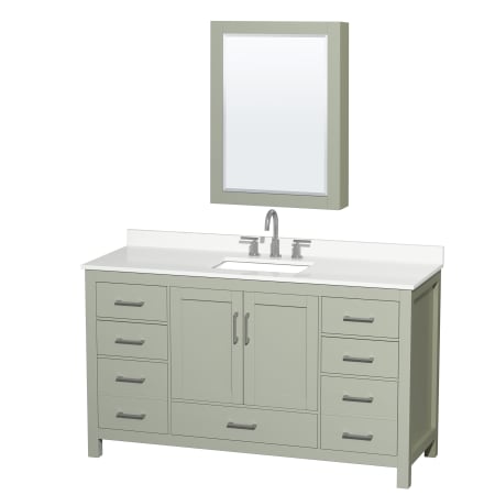 A large image of the Wyndham Collection WCS141460S-QTZ-US3MED Light Green / White Quartz Top / Brushed Nickel Hardware