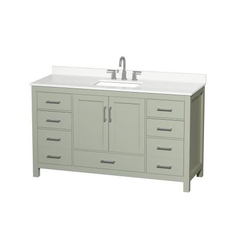 A large image of the Wyndham Collection WCS141460S-QTZ-US3MXX Light Green / White Quartz Top / Brushed Nickel Hardware