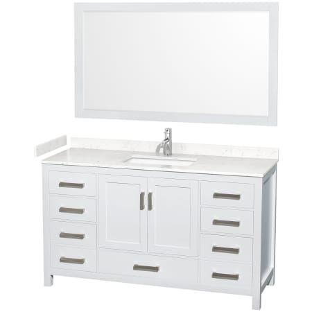 A large image of the Wyndham Collection WCS141460S-VCA-M58 White / Carrara Cultured Marble Top / Brushed Chrome Hardware