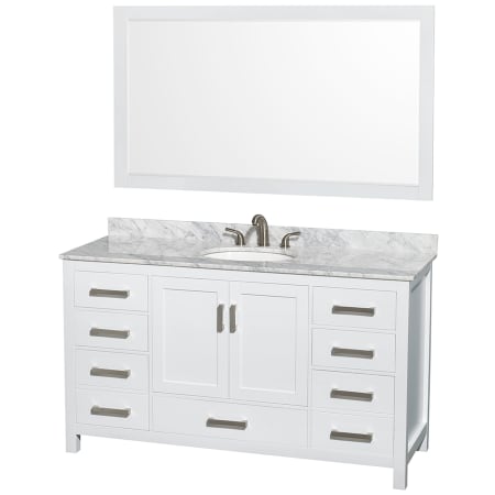 A large image of the Wyndham Collection WCS141460SUNOM58 White / White Carrara Marble Top / Brushed Chrome Hardware