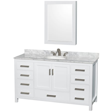 A large image of the Wyndham Collection WCS141460SUNOMED White / White Carrara Marble Top / Brushed Chrome Hardware