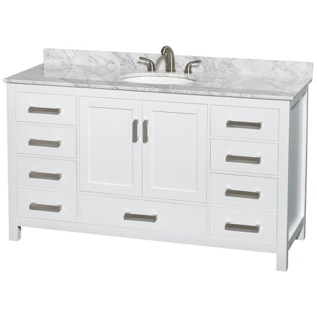 A large image of the Wyndham Collection WCS141460SUNOMXX White / White Carrara Marble Top / Brushed Chrome Hardware