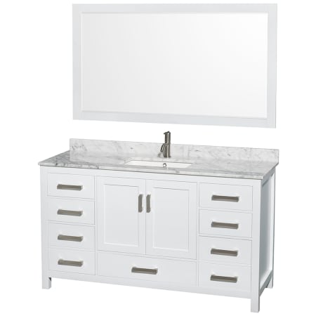 A large image of the Wyndham Collection WCS141460SUNSM58 White / White Carrara Marble Top / Brushed Chrome Hardware