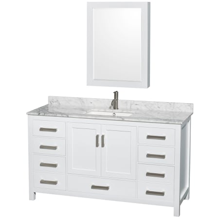 A large image of the Wyndham Collection WCS141460SUNSMED White / White Carrara Marble Top / Brushed Chrome Hardware