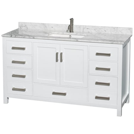 A large image of the Wyndham Collection WCS141460SUNSMXX White / White Carrara Marble Top / Brushed Chrome Hardware