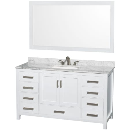 A large image of the Wyndham Collection WCS141460SCMUS3M58 White / White Carrara Marble Top / Brushed Chrome Hardware