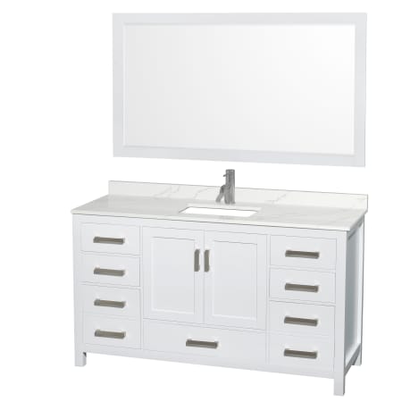 A large image of the Wyndham Collection WCS141460S-QTZ-UNSM58 White / Giotto Quartz Top / Brushed Chrome Hardware