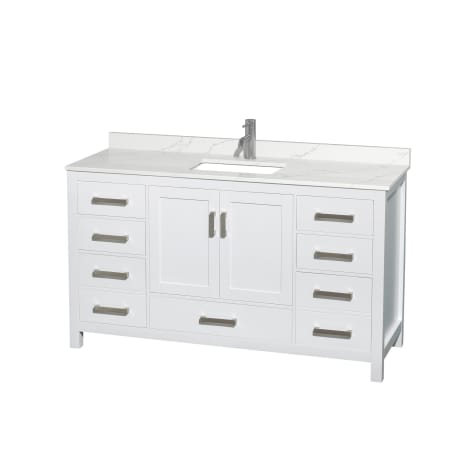 A large image of the Wyndham Collection WCS141460S-QTZ-UNSMXX White / Giotto Quartz Top / Brushed Chrome Hardware