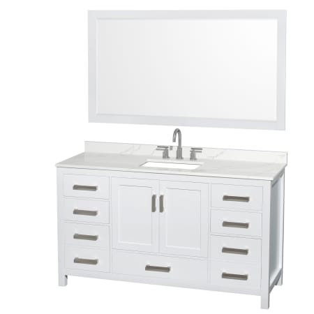 A large image of the Wyndham Collection WCS141460S-QTZ-US3M58 White / Giotto Quartz Top / Brushed Chrome Hardware