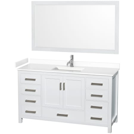 A large image of the Wyndham Collection WCS141460S-VCA-M58 White / White Cultured Marble Top / Brushed Chrome Hardware