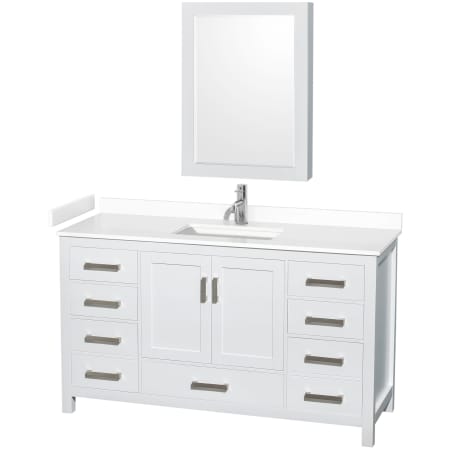 A large image of the Wyndham Collection WCS141460S-VCA-MED White / White Cultured Marble Top / Brushed Chrome Hardware