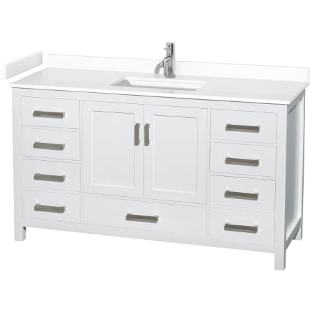 A large image of the Wyndham Collection WCS141460S-VCA-MXX White / White Cultured Marble Top / Brushed Chrome Hardware