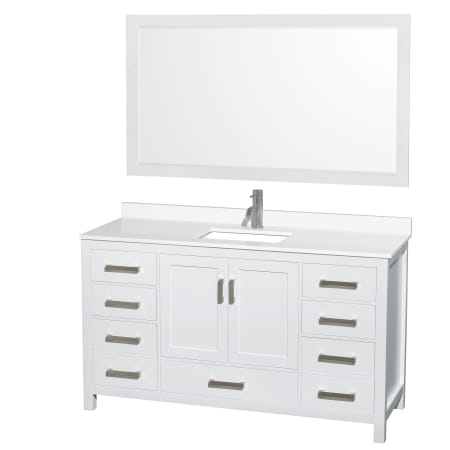 A large image of the Wyndham Collection WCS141460S-QTZ-UNSM58 White / White Quartz Top / Brushed Chrome Hardware