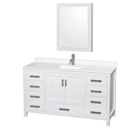 A large image of the Wyndham Collection WCS141460S-QTZ-UNSMED White / White Quartz Top / Brushed Chrome Hardware