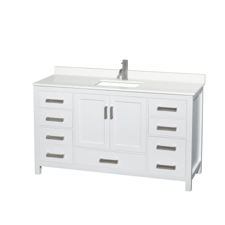 A large image of the Wyndham Collection WCS141460S-QTZ-UNSMXX White / White Quartz Top / Brushed Chrome Hardware