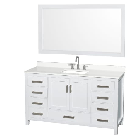 A large image of the Wyndham Collection WCS141460S-QTZ-US3M58 White / White Quartz Top / Brushed Chrome Hardware