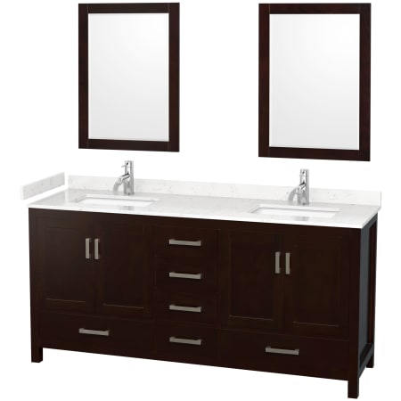 A large image of the Wyndham Collection WCS141472D-VCA-M24 Espresso / Carrara Cultured Marble Top / Brushed Chrome Hardware