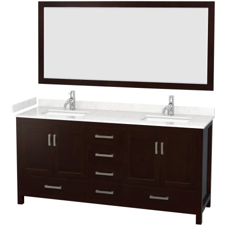 A large image of the Wyndham Collection WCS141472D-VCA-M70 Espresso / Carrara Cultured Marble Top / Brushed Chrome Hardware