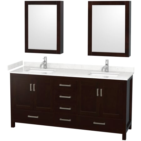 A large image of the Wyndham Collection WCS141472D-VCA-MED Espresso / Carrara Cultured Marble Top / Brushed Chrome Hardware