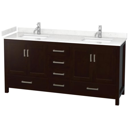 A large image of the Wyndham Collection WCS141472D-VCA-MXX Espresso / Carrara Cultured Marble Top / Brushed Chrome Hardware