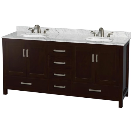A large image of the Wyndham Collection WCS141472DUNOMXX Espresso / White Carrara Marble Top / Brushed Chrome Hardware