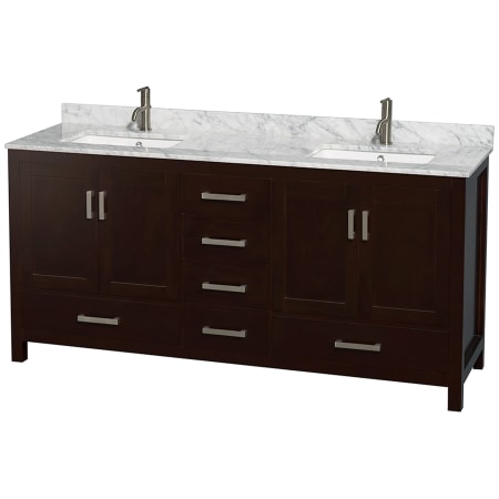 A large image of the Wyndham Collection WCS141472DUNSMXX Espresso / White Carrara Marble Top / Brushed Chrome Hardware