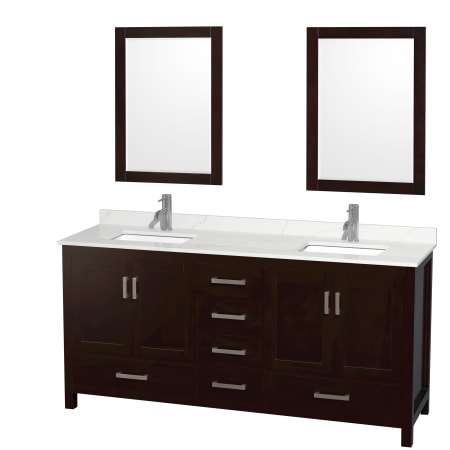 A large image of the Wyndham Collection WCS141472D-QTZ-UNSM24 Espresso / Giotto Quartz Top / Brushed Chrome Hardware