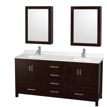 A large image of the Wyndham Collection WCS141472D-QTZ-UNSMED Espresso / Giotto Quartz Top / Brushed Chrome Hardware