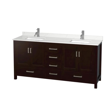 A large image of the Wyndham Collection WCS141472D-QTZ-UNSMXX Espresso / Giotto Quartz Top / Brushed Chrome Hardware